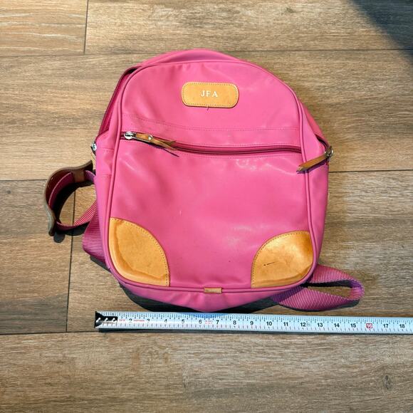 Jon Hart Pink Coated Canvas Genuine Leather Backpack Monogram Initials - Picture 6 of 8
